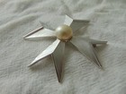 Vintage Crown Trifari Signed Matte Silver Pearl Maltese Cross Brooch