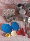  vintage Child s Tin aluminum Cookware 34 Pc  Misc  Kitchen Set W plasco Dishes 