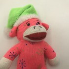 Dan Dee Sock Monkey Pink Snowflake Print Green Santa Hat 9  Plush Stuffed Animal