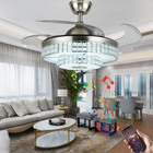 42  Silver Bluetooth Crystal Ceiling Fan Light 7-color Led Music Chandelier