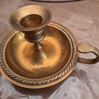 Vintage Brass Chamber Stick Candle Holder W  Finger Loop  Drip Tray  Rope Detail