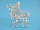 Dollhouse Doll House Miniature Baby Carriage Buggy Stroller White Metal 