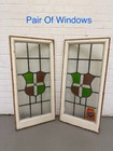 Pair Of Reclaimed Stained Glass Window Panels 947mm X 455mm 947mm X 455mm