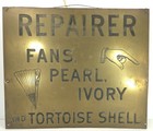 Rare 19th C  Large Antique Ladies Hand Fan Repairer Sign Solid Brass