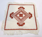Vintage Hardanger Embroidery Satin Stitch Cross Patch Fringed Linen 8  Square