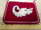 Beautiful Fancy Vintage Crystal Rhinestone Swan Bird Brooch Pin  