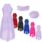Girls Ballet Lyrical Dance Dress Shiny Rhinestone Sleeveless High-low Skirt