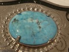 Vintage Modified Turquoise Belt Buckle Small Two-tone Metal Black silver Tone