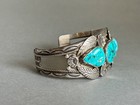 Vintage Navajo Sterling Silver And Turquoise Bracelet  Signed J Nezzie 