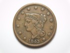 Old Us Coin 1843 Braided Hair Petite Head Small Letter  Large Cent