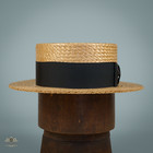 Vintage Stetson Sennit Straw Boater Skimmer Stiff Hat 7 1 8 Lo W storage Box