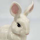 Vintage Hand Painted Ceramic Sitting White Rabbit Big Pink Ears Nose Eyes Easter