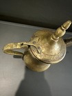 Brass Dallah Arabic Coffee Pot 12  Stamped Mark Decorative Bands Hinged Lid