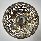 Antique Neoclassical Bronze Tazza Tray With Hand Painted Image Of Notre Dame