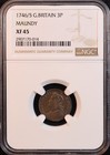 1746 5 Great Britain  king George Ii  Maundy 3 Pence - Ngc Xf45  Lovely Original