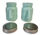 Glass Mason Jar Salt Pepper Shaker Jadeite Green Retro Vintage Look 2 6   w 3 4    T