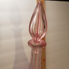 Vintage Bohemian Cranberry Cut Clear Glass Decanter Grapes Leaves Stripe Stopper