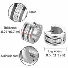 6pcs Mens Women Wide Stainless Steel Cubic Zirconia Inlayed Huggie Hoop Earrings