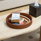 13 8 Inch Round Rattan Tray  Decorative Coffee Table Tray  Ottoman Trays  Woven 