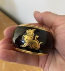 6 Vtg Burmese Lacquer Napkin Rings Black  Shwezawa Gold Leaf Burma Label Myanmar