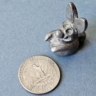 Vintage Miniature Pewter Bunny Rabbit Figurine  Cartoonish Smiling Easter Bunny