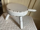 Vintage Primitive White 3 Legged Milking Stool W handle Distressed 1940s-50s