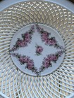 Antique Mesh Basket Brass Ormolu Handles Porcelain Germany Pink Rose Festoon
