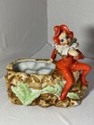 Vintage Ceramic Elf Gnome Pixie Orange Red  Planter