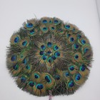 Art Deco Peacock Feather 12  Round Fan With Metallic Colorful Ribbon Handle Vtg