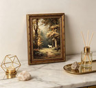 Vintage Gold Framed Horse Wall Art  Magical Forest Landscape Oil Painting Canvas