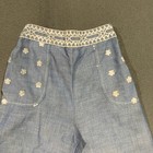 Vintage Wide Leg Chambray Pants Girls 8 Embroidery Lace Trim Boho Retro Flare