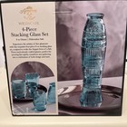 Koi Fish Set Of 4 Stackable Glass Cups Fun Decorative Aqua Blue Drinking Glasses