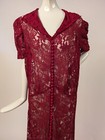 Vintage 1930   s Red Floral Lace Long Dress W Button Front  