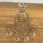 Mcm Gold Stripe Glass Decanter Glasses Set Bar Mid Century Modern Retro Elegant