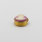 Vintage Lavender Cameo Pill Box 1 75  Gold Tone Textured Rope Edge Trinket Case