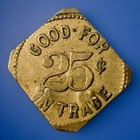 1870s-1900s W n  P m  Butts Token Good For 25 Cents In Trade Diamond Shape Brass