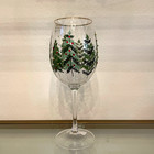 Hand Painted   Jeweled Wine Glass Set Of 2 Coquette Christmas Trees New