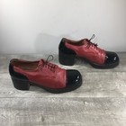 Vintage 70s Ky Shoes Disco Platform Brogue Red Black Leather Mens Size 10 5