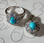 Tanzanite   Turquoise Sterling Silver Earrings Ring And Pendant Set 925 Sts