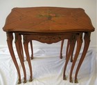 Antique French Mahogany Hand Painted Inlaid Nesting Tables With Brass Ormolu   set