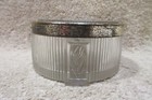 Vintage Pressed Glass Round Dresser Powder Jar Trinket Box With Clearly Aged Lid