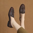Tassels Womens Slip On Loafers Round Toe Horsehair Real Leather 2 5cm Heel Shoes