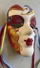 New Orleans Mardi Gras Ceramic Porcelain Mask Red Blue Gold Vintage Signed 5 