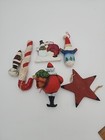 6 Primitive Country Santa Claus Christmas Ornaments Mixed Materials  group B 