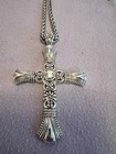 Cross Pendant Silver Tone Necklace With Cross Earrings