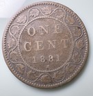 1881 H Canadian Large One Cent Copper Coin Queen Victoria Nice Condition         