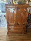 Traditional Brown Wood Freestanding Wardrobe With 2 Doors  6 Drawers  Brass Han   
