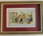 Vintage Persian Art Miniature Hand Painted Signed Khatam Mosaic Wood Frame Set 2