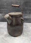 E w  Farrington Elmira  Ny 6 Qt Brown Batter Jug Round Bail Handle W  Lids