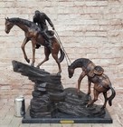 Large Remington Tribute 2 Horses And Cowboy Bronze Sculpture Marble Statue Decor